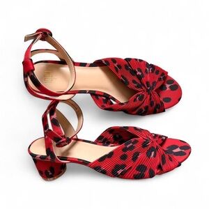 Cabi Red Leopard Print Knot Front Ankle Strap Sandals - Women- Size 9